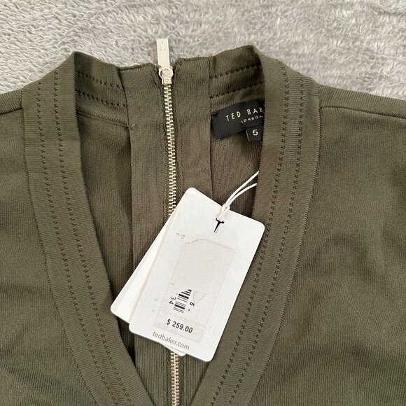 NWT Ted Baker Katanna Utility Stretch Knit Olive Green Dress Size 5 US 12 Large - Picture 5 of 8